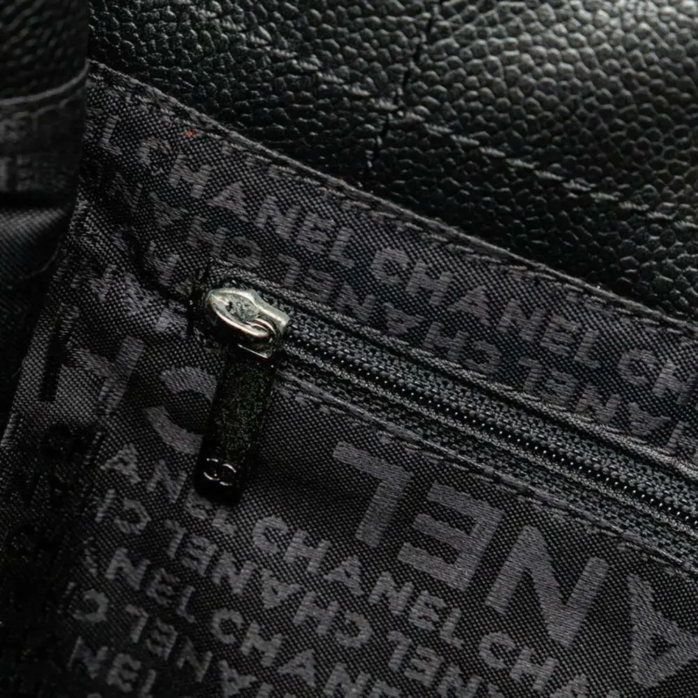 CHANEL Black Caviar Leather Logo Tote Bag